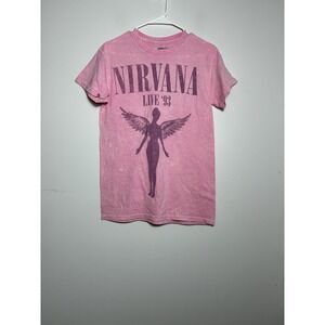 Nirvana In Euro 1993 Tour Band Tee‎ Sz Small Pink 100% Cotton Crew Neck